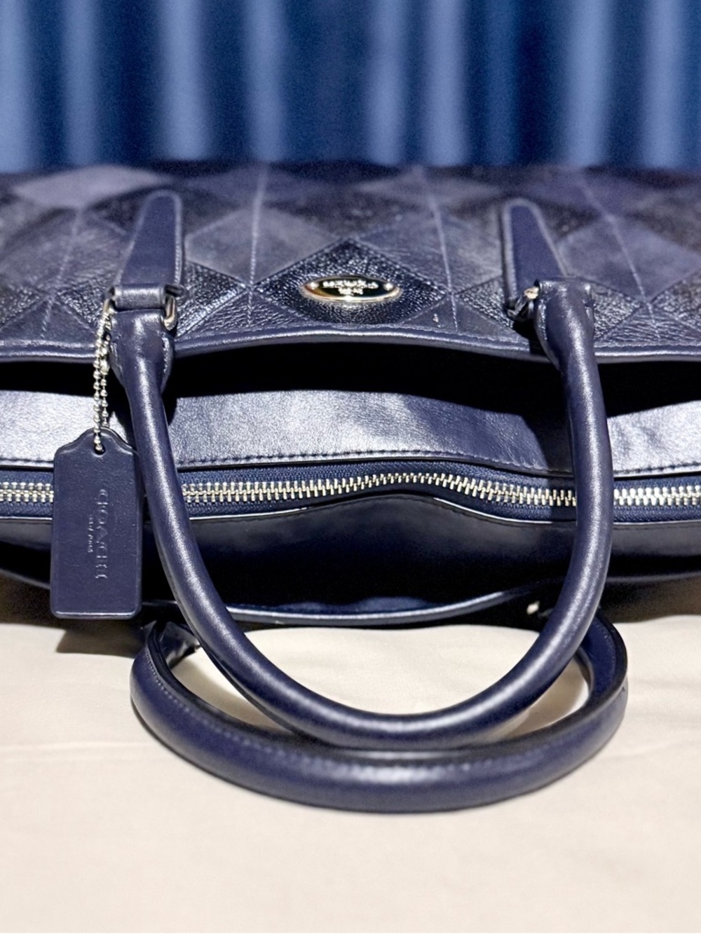 Coach Morgan Navy Patchwork Satchel LNWOT 🤩 Hang Tag Adust Strap & Bonus Scarf - Picture 6 of 16